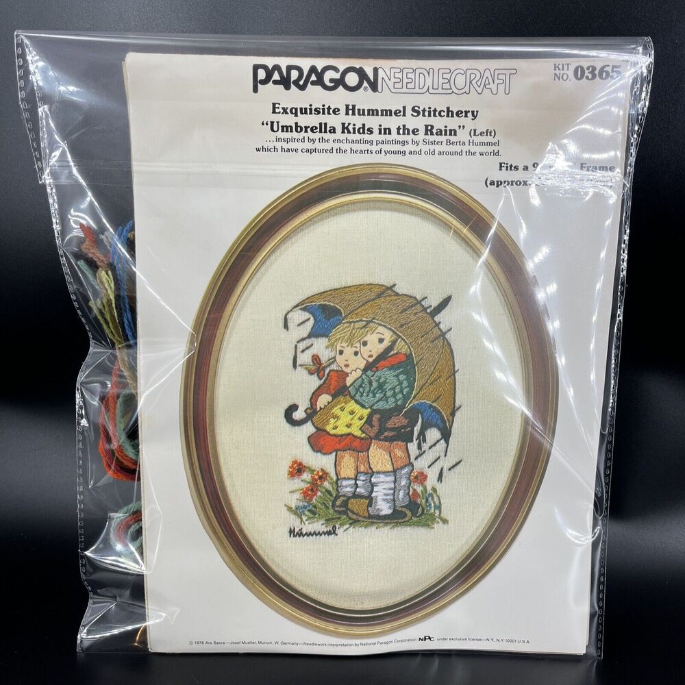 Paragon Needlecraft 0365 Umbrella Kids In the Rain Hummel Stitchery Kit 9x12